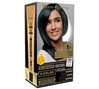 Thader Pharma Kit de coloration à domicile sans ammoniaque pour cheveux V-Color - 100% de couverture des cheveux blancs, 1.1 Noir Bleu