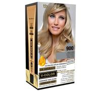Thader Pharma Kit de coloration à domicile sans ammoniaque pour cheveux V-Color - 100% de couverture des cheveux blancs, 900 Blond Platine (ultra-éclaircissant)