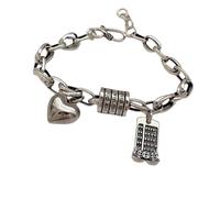 Thai Argent Bracelet Femmes Bijoux Vintage Géométrique Coeur Charme Punk Cadeau Chance Réglable Boho Empilable Accessoire Délicat