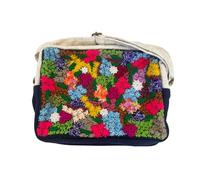 Thai Hmong Sac à bandoulière fait à la main, pochette tribale brodée, motif floral multicolore avec doublure bleu marine, style asiatique traditionnel