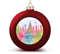 Thaïlande Bangkok Rainbow Skyline Boule de Noël Ornement Aquarelle Art Paysage urbain Arbre de Noël Pendentif Suspendu Décoration de vacances saisonnière pour la maison Ferme Décoration de Noël