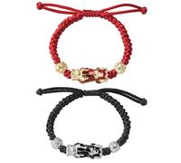 Thajaling 2 pièces Feng Shui Pixiu réglable à la main tressé corde Bracelets ensemble chanceux richesse Bracelet Couple amitié charme bijoux