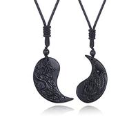 Thajaling 2 pièces obsidienne Yin Yang pendentif gravure personnalisée Dragon Phoenix bijoux colliers pour Couples