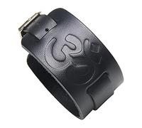 Thajaling Bouddhiste Tibétain en Cuir Noir Bracelet Six Vrai Mot Mantra Punk Manchette Bracelet Sangle Bracelet Hommes