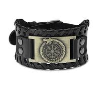 Thajaling Bracelet boussole runique, bracelet manchette en cuir fait à la main,bracelet Viking nordique pour homme (jaune)