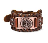 Thajaling Bracelet boussole runique, bracelet manchette en cuir fait à la main,bracelet Viking nordique pour homme (brun)
