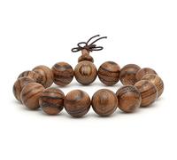 Thajaling Bracelet de perles en bois de 15 mm prière bouddhiste bois de santal de peau de tigre servi à la main de 15 pour femmes hommes