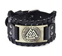 Thajaling Bracelet véritable Bracelet Manchette pour Homme Bracelet Viking Totem Odin Motif Bracelets Poignet en Cuir réglable