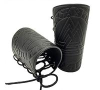 Thajaling Brassards en cuir gaufré Viking Odin Rune, brassards de bras en PU médiévaux, Bracelet manchette bracelets bracelet rétro nordique pour homme femme garçon (le noir)