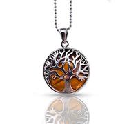 Thajaling Collier Reiki avec pendentif arbre de vie en argent et pierre œil de tigre - cristaux pierres à chakra