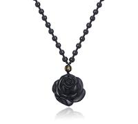 Thajaling Cristal d'obsidienne noire sculpture pendentif Rose collier Reiki pierre précieuse naturelle fleur obsidienne pendentif en pierre cadeau