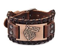 Thajaling Viking Bracelet Marron Loup Fenrir - Nordique Vintage Talisman Gothique pour Cosplay Celtique Païen, Adjustable from 18 to 22.5 cm, Cuir