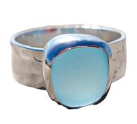 Thalassophile Bague large en verre de mer irrégulière bleu ciel irrégulière Bague en verre de mer ondulé minimaliste bleu océan Bague large bande Bijoux de plage Bagues pour la fabrication de bijoux