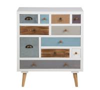 Thames Commode blanche avec 11 tiroirs multicolores.