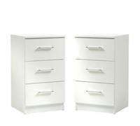 THANADDO - Lot de 2 tables de chevet modernes blanches avec 3 tiroirs, utilisables comme chevets ou bureaux de nuit.