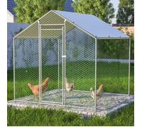 Thanaddo - Poulailler enclos 4 m², 2×2 m, acier galvanisé, grillage renforcé, porte large, montage facile, extérieur.