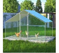 Thanaddo - Poulailler enclos 6 m², 3×2 m, acier galvanisé, grillage renforcé, porte large, montage facile, extérieur.