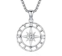 Thanches Collier avec pendentif boussole pour homme et femme - En argent sterling 925 - Design classique - Boussole nautique - Bijou médaillon de boussole en forme d'étoile du Nord - Cadeau de mentor