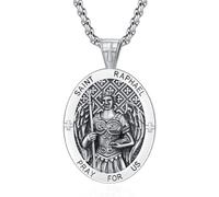 Thanches Collier avec pendentif médaille de Saint Raphaël pour homme et femme, en argent sterling 925, archange St Raphaël, patron de la guérison, voyageurs et aveugles, bijoux religieux chrétiens