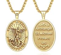 Thanches Pendentif Saint Michel, argent sterling S925 plaqué or 18 carats | Collier avec médaille de l'archange Saint Michael Protect Us - Cadeau religieux chrétien catholique pour homme et femme