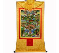 Thangka tibétain, peinture thangka, tapisserie bouddhiste, tenture murale tantrique bouddhiste tibétaine thangka, huit formes de Tara verte, tapisserie bouddhiste en brocart estampé à chaud for décora