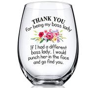 Thank You for Being My Boss Stemless Wine Glasses for Director Managers from Employee Coworkers, Novelty Birthday Ladies Boss Gifts 17 oz Wine Glass for Lady Women, Bosses Female