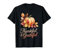 Thankful and Grateful Pumpkin Autumn Fall Blessings T-Shirt