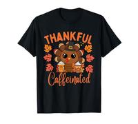 Thankful & Caffeinated Cute Turkey Thanksgiving Fall Vibes T-Shirt