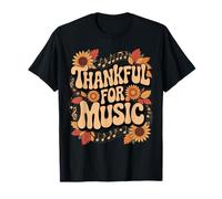 Thankful for Music Retro Fall Autumn Vibes Quote T-Shirt