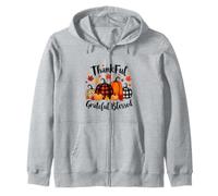 Thankful Grateful Blessed Leopard Plaid Citrouille Thanksgiving Sweat à Capuche