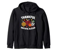 Thankful Grateful Blessed Leopard Plaid Citrouille Thanksgiving Sweat à Capuche