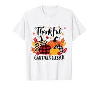 Thankful Grateful Blessed Leopard Plaid Citrouille Thanksgiving T-Shirt Graphique avec Valeur