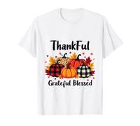 Thankful Grateful Blessed Leopard Plaid Citrouille Thanksgiving T-Shirt Graphique avec Valeur