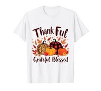 Thankful Grateful Blessed Leopard Plaid Citrouille Thanksgiving T-Shirt Graphique avec Valeur