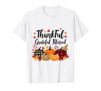 Thankful Grateful Blessed Leopard Plaid Citrouille Thanksgiving T-Shirt Graphique avec Valeur
