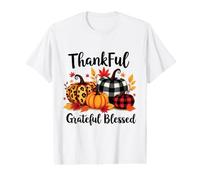 Thankful Grateful Blessed Leopard Plaid Citrouille Thanksgiving T-Shirt Graphique avec Valeur