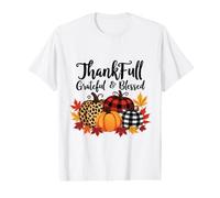 Thankful Grateful Blessed Leopard Plaid Citrouille Thanksgiving T-Shirt Graphique avec Valeur