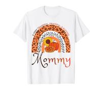 Thankful Grateful & Blessed Mommy Citrouille Léopard Arc-en-Ciel T-Shirt Graphique avec Valeur