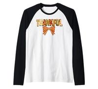Thankful Patchwork Automne Typographie avec Bow Graphic Manche Raglan