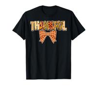 Thankful Patchwork Automne Typographie avec Bow Graphic T-Shirt