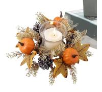Thanks ğiving Couronne d'anneau de Bougie - Porte-Bougie en Forme de et d'automne | Guirlande de Bougies pour Festival de récolte, Centre de Table d'halloween, Fournitures de