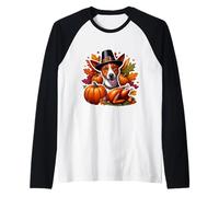 Thanksgiving Basenji Dog Owner Lover Funny Pilgrim Turquie Manche Raglan