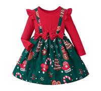 Thanksgiving Christmas Toddler Baby Girl Outfit Santa Print Long Sleeve Dress Xmas Princess Dress Fall Winter Clothes Merry Christmas Clothes Festive Outfit (Red, 5-6 Years) a569