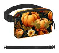 Thanksgiving Citrouille Blanc Fleur Leaves-576 Sac banane de style unisexe : sacs banane tendance, sacs à bandoulière sport minces à la mode pour jogging, randonnée, randonneur, femme, homme,