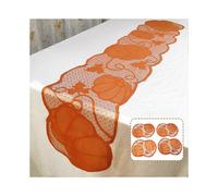 Thanksgiving Day Table Runner with 4 Placemats Fall Pumpkin Maple Lace Table Runner Placemats for Thanksgiving Party/YY