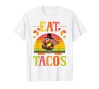Thanksgiving Day Turkey Eat Tacos Mexican Pilgrim Funny T-Shirt Graphique avec Valeur, Homme, Blanc, M