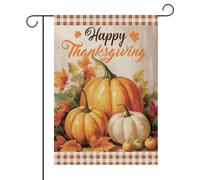 Thanksgiving Drapeau de Jardin, 30x45cm Double Face Drapeau de Jardin d'Automne Citrouille à Carreaux de Buffle Bannière de Cour de Thanksgiving pour Récolte d'Automne à l'Extérieur du Porche