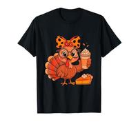 Thanksgiving Femmes Automne Turquie Boire du Café Léopard T-Shirt