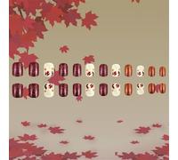 Thanksgiving Press On Nails Faux Ongles courts carrés avec motif de feuilles d'érable pour femmes Manucure Ongles Décoration 24 pièces