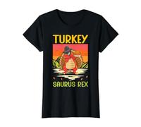 Thanksgiving Turquie Saurus T Rex Pilgrim Dinosaure Automne T-Shirt Graphique avec Valeur, Femme, Noir, M